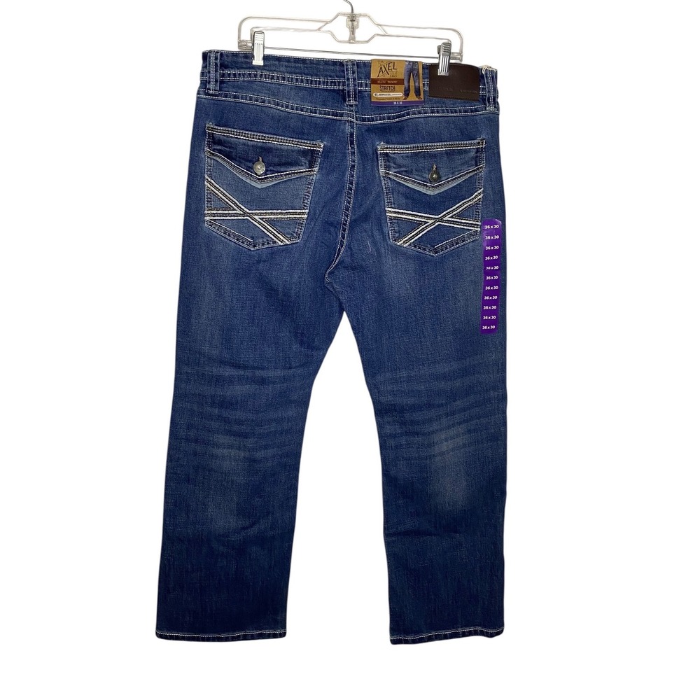 TK Axel Buckle Mens Slim Boot Cut Jeans Blue Stretch Denim 36x30 NWT